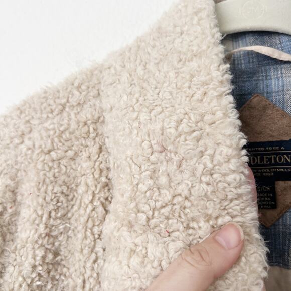 [Pendleton] Cream Full Zip Flannel Flap Pocket Fleece Sherpa Jacket Size Small S - Picture 8 of 12
